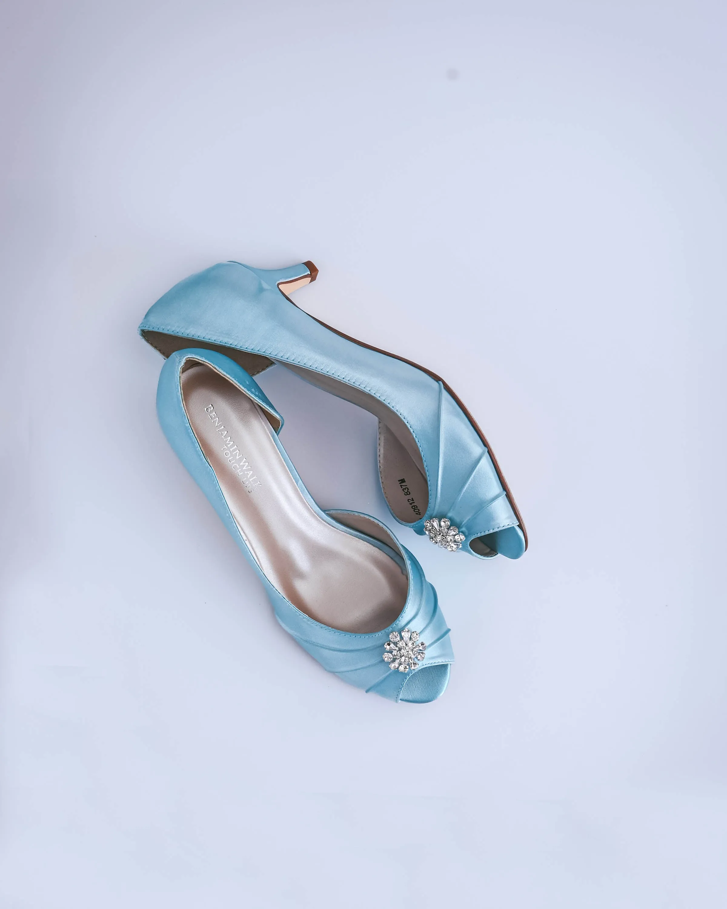 Abby Blue Box Bridal Heels with Simple Crystal Brooch