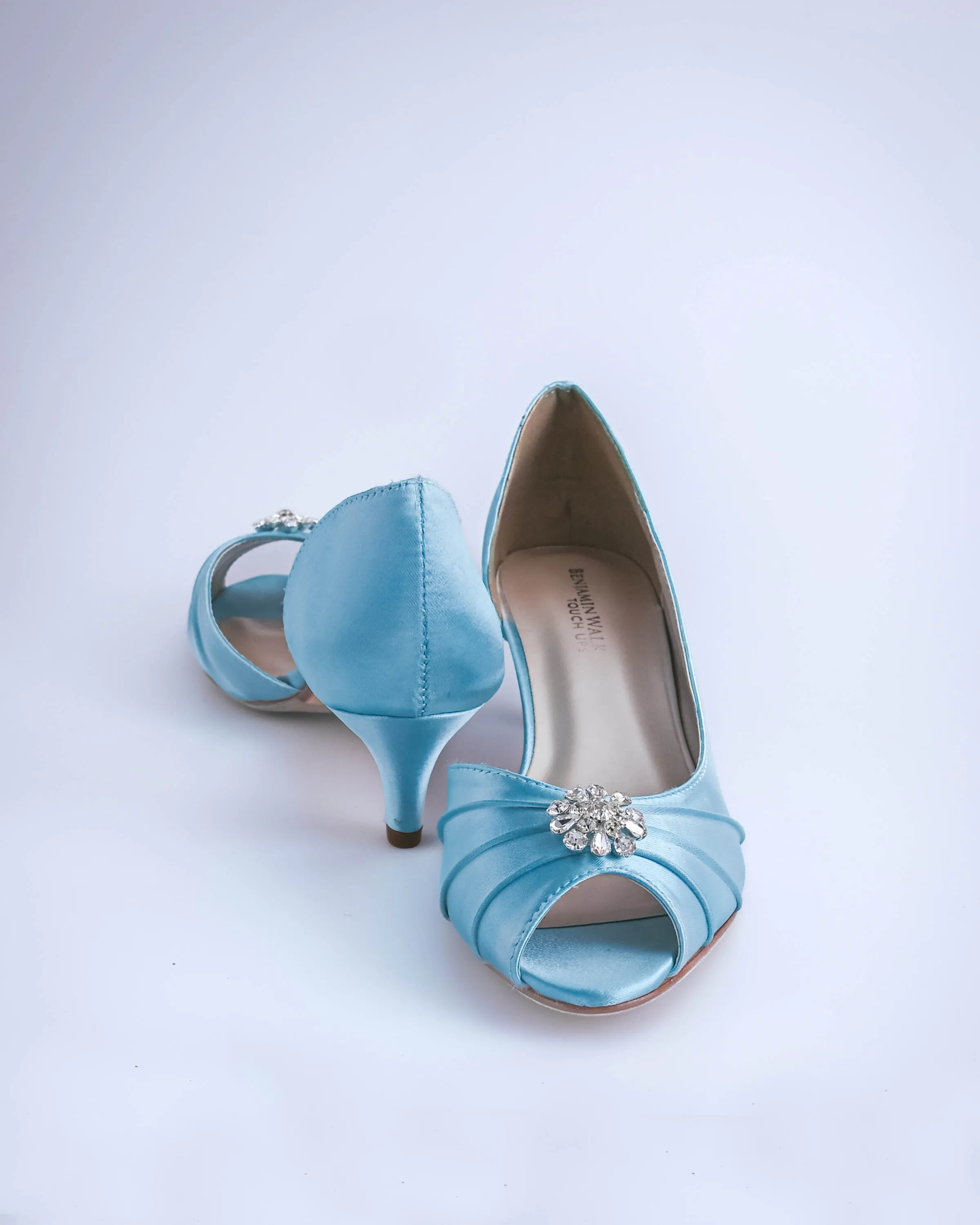 Abby Blue Box Bridal Heels with Simple Crystal Brooch