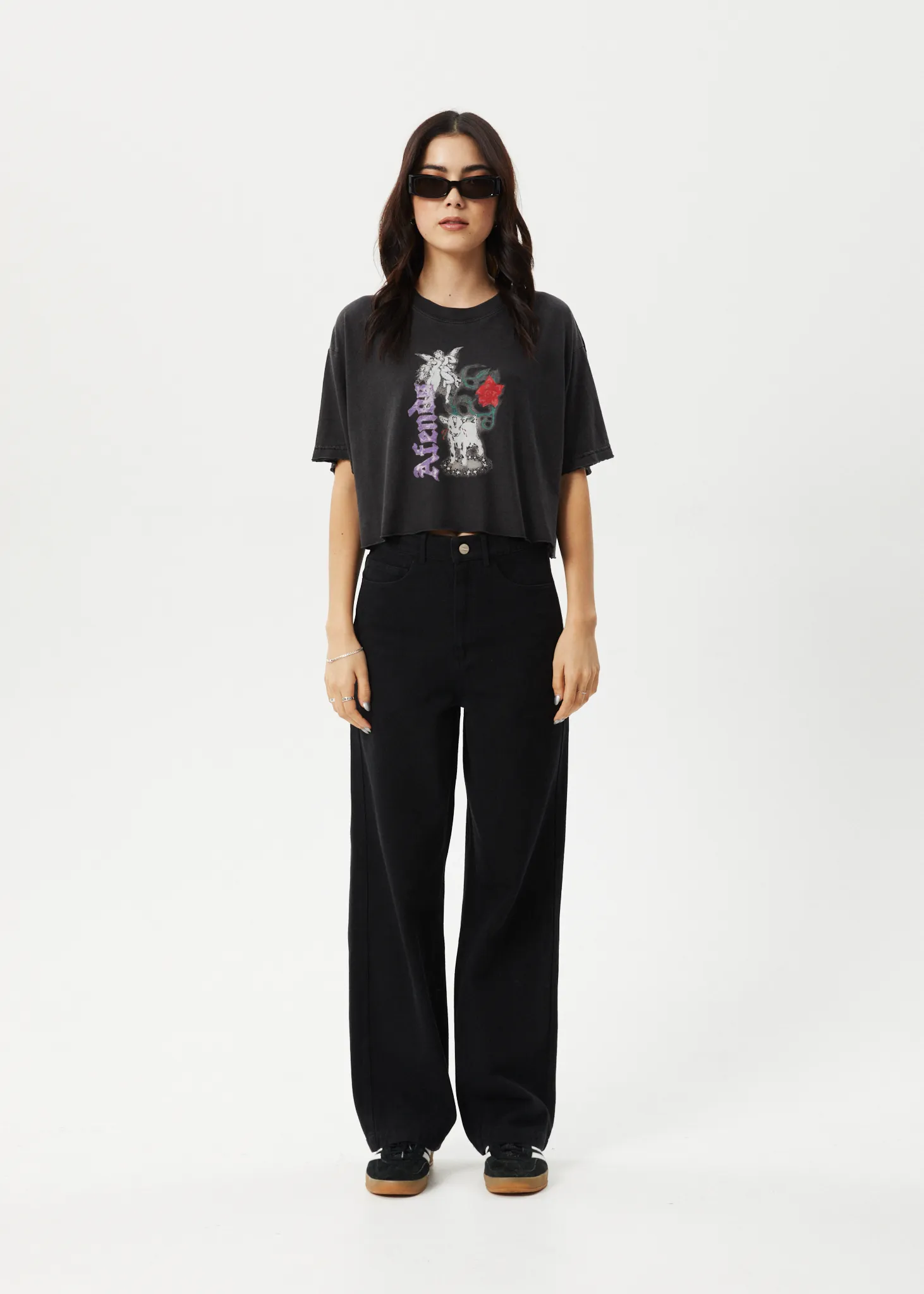 AFENDS Womens Nirvana Cropped - Oversized Tee - Stone Black