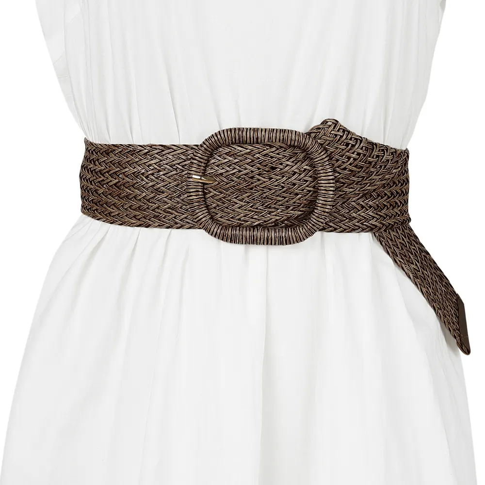 Allegra K- Wide Waist Braided Woven Belts Chunky Buckle