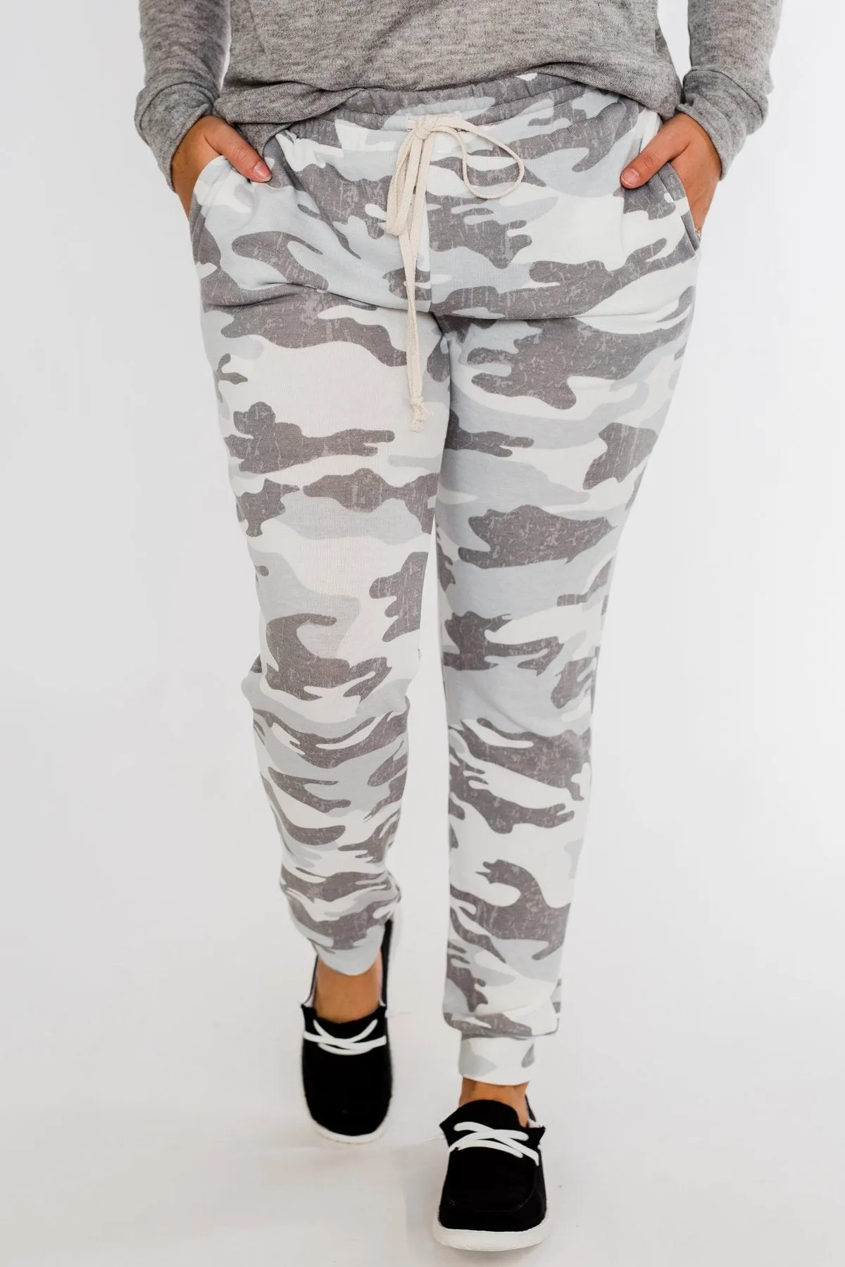 Always Cozy Camo Drawstring Joggers- Grey Camo