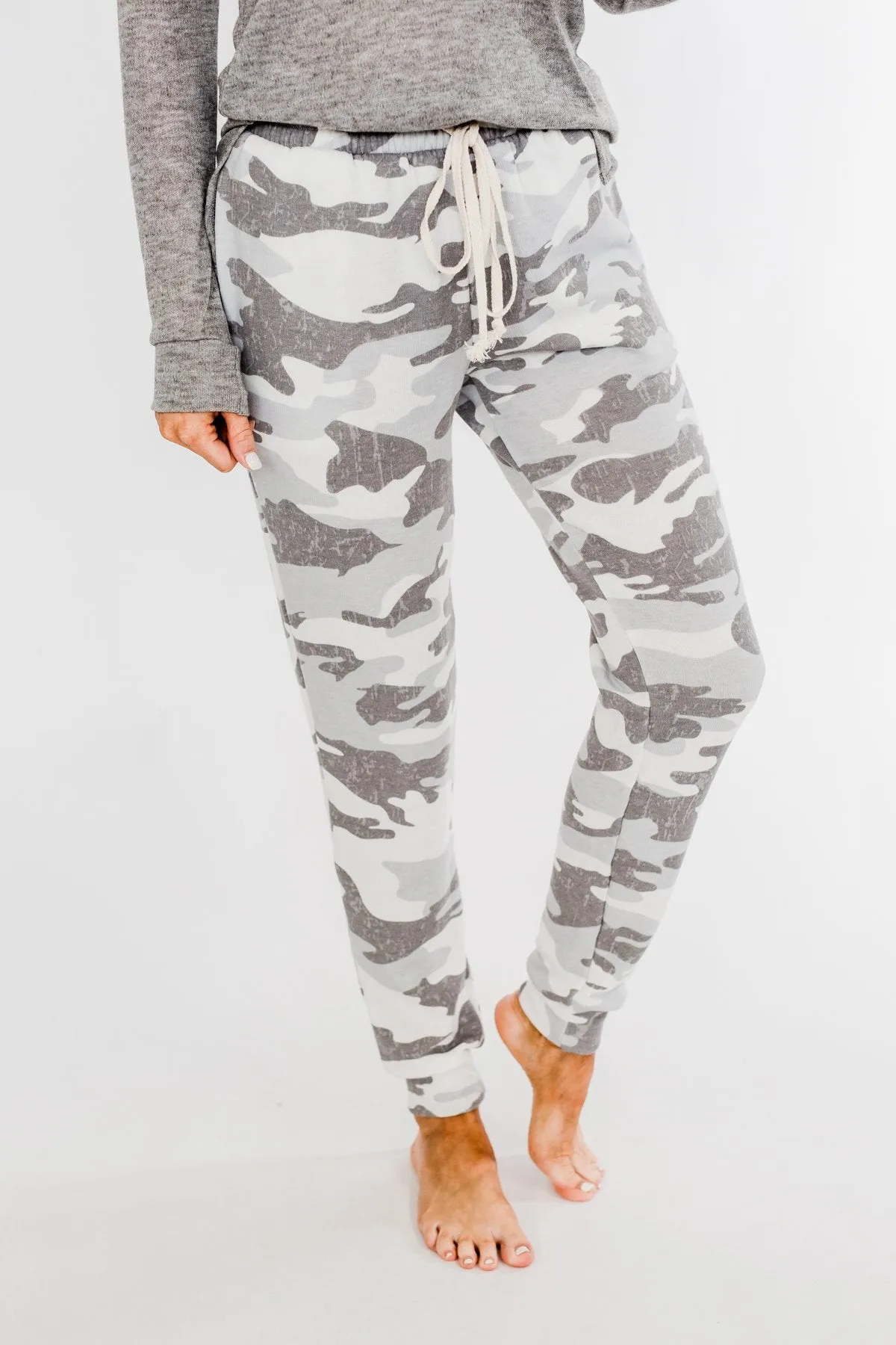 Always Cozy Camo Drawstring Joggers- Grey Camo