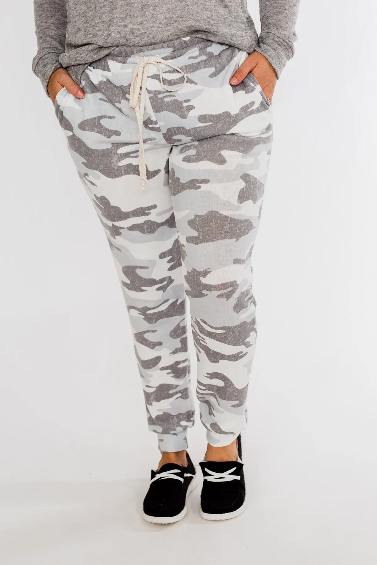 Always Cozy Camo Drawstring Joggers- Grey Camo