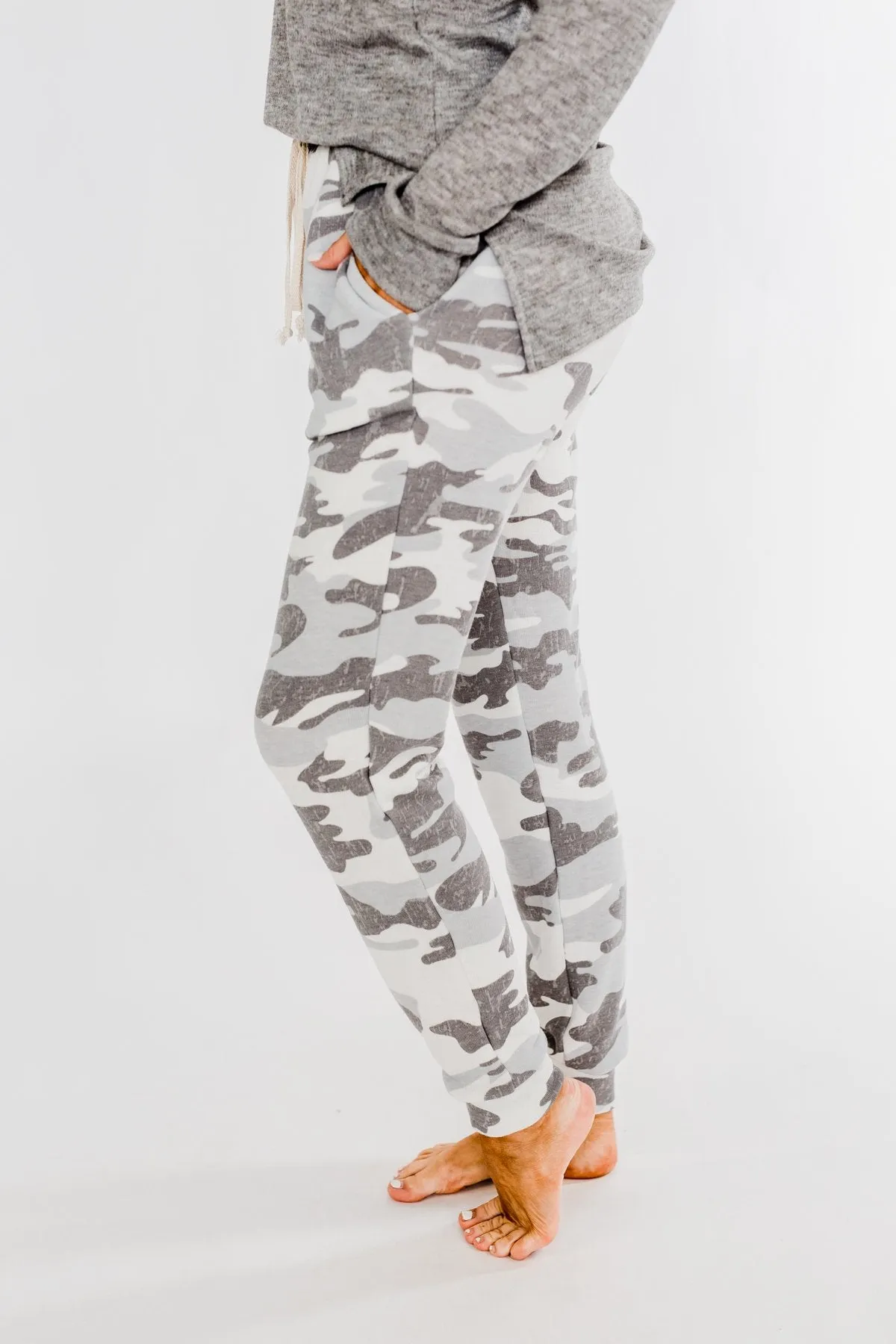 Always Cozy Camo Drawstring Joggers- Grey Camo