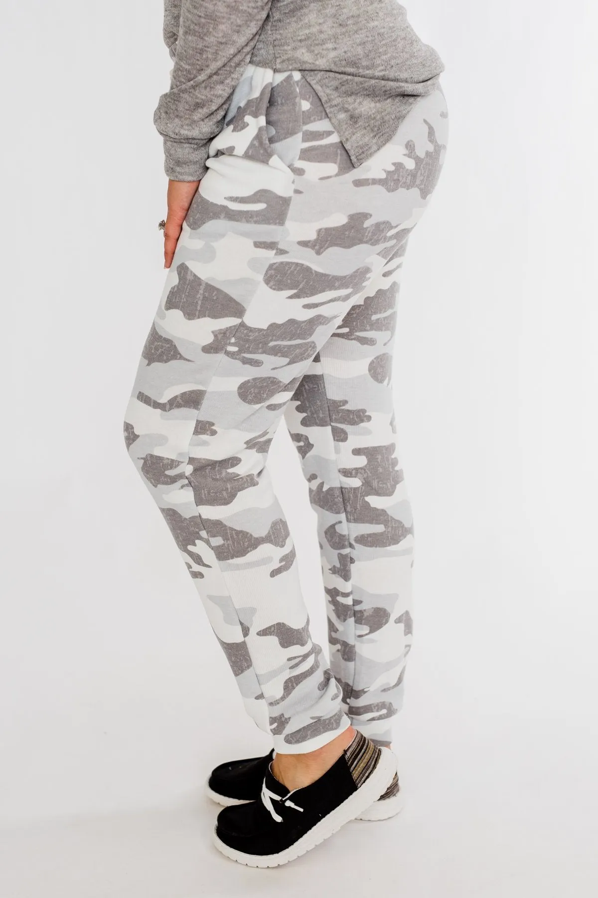 Always Cozy Camo Drawstring Joggers- Grey Camo