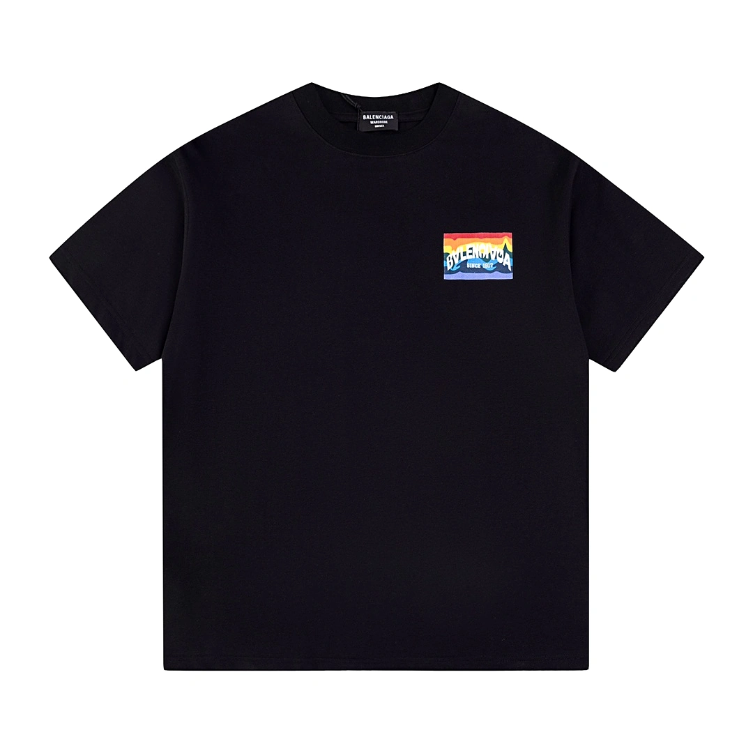 Balenciaga 24SS rainbow sunset brand logo short-sleeved T-shirt Black 3.6