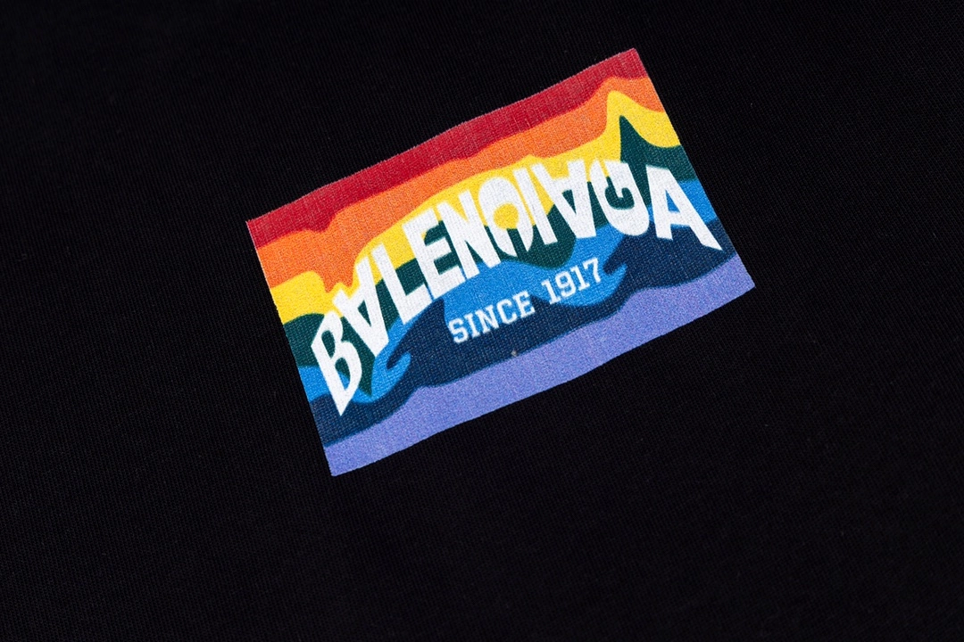 Balenciaga 24SS rainbow sunset brand logo short-sleeved T-shirt Black 3.6