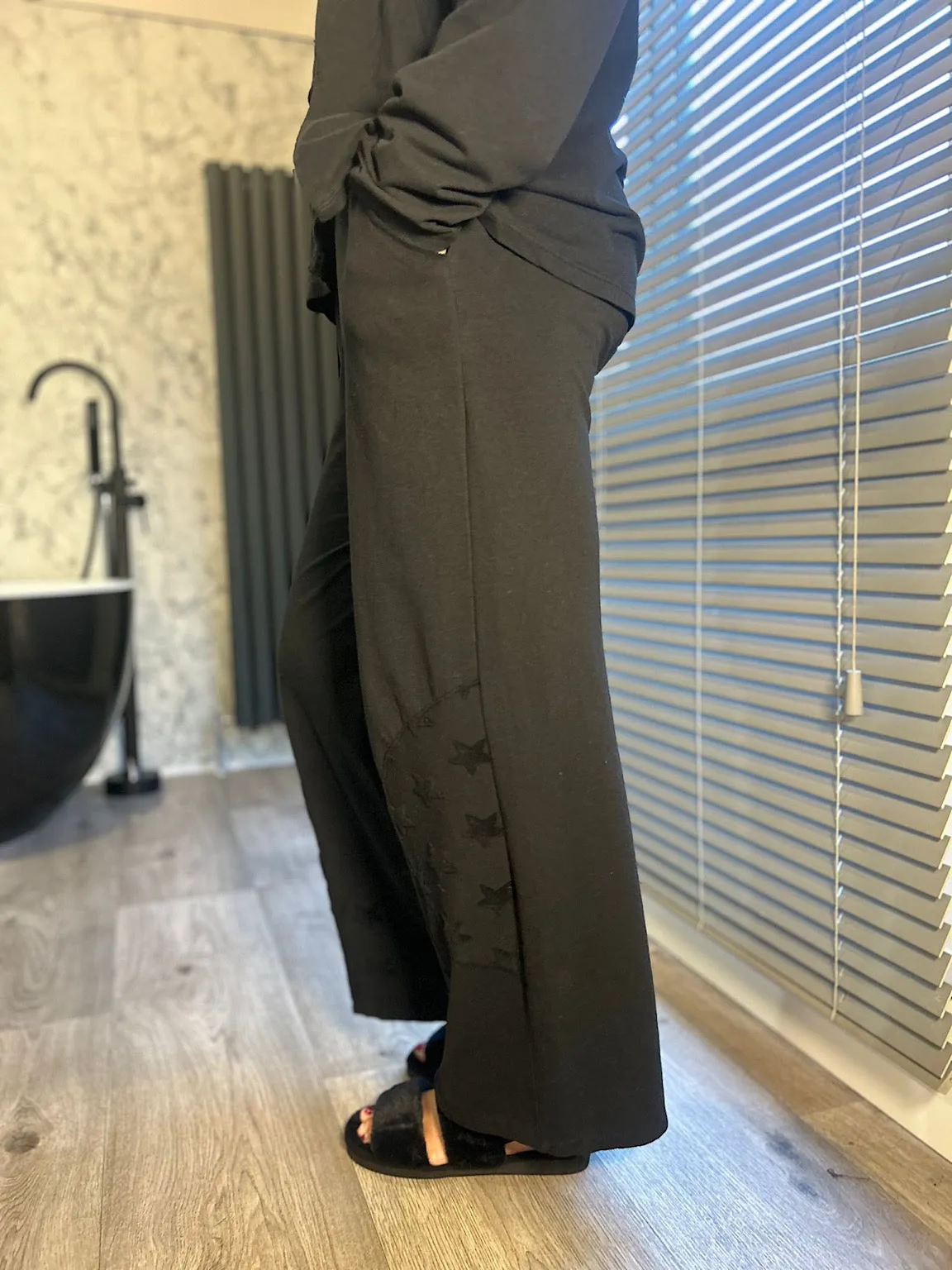 Black Star Detail Wide Leg Joggers Skyler