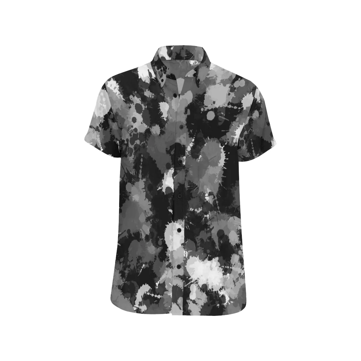 Black White and Grey Paint Splatter Men's Big & Tall Short Sleeve Button Up Shirt