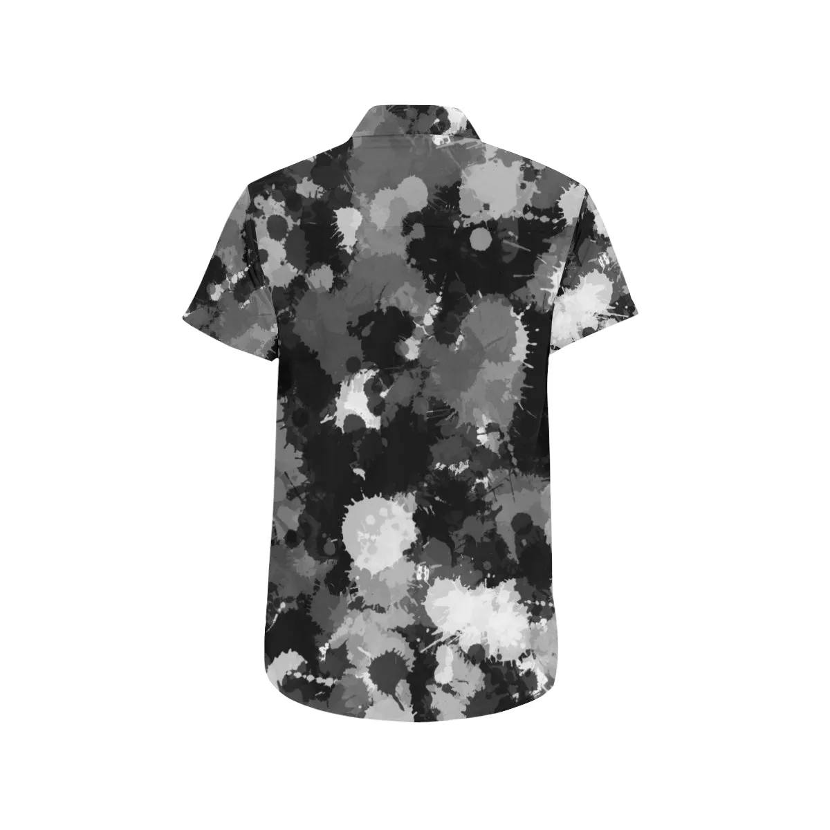 Black White and Grey Paint Splatter Men's Big & Tall Short Sleeve Button Up Shirt