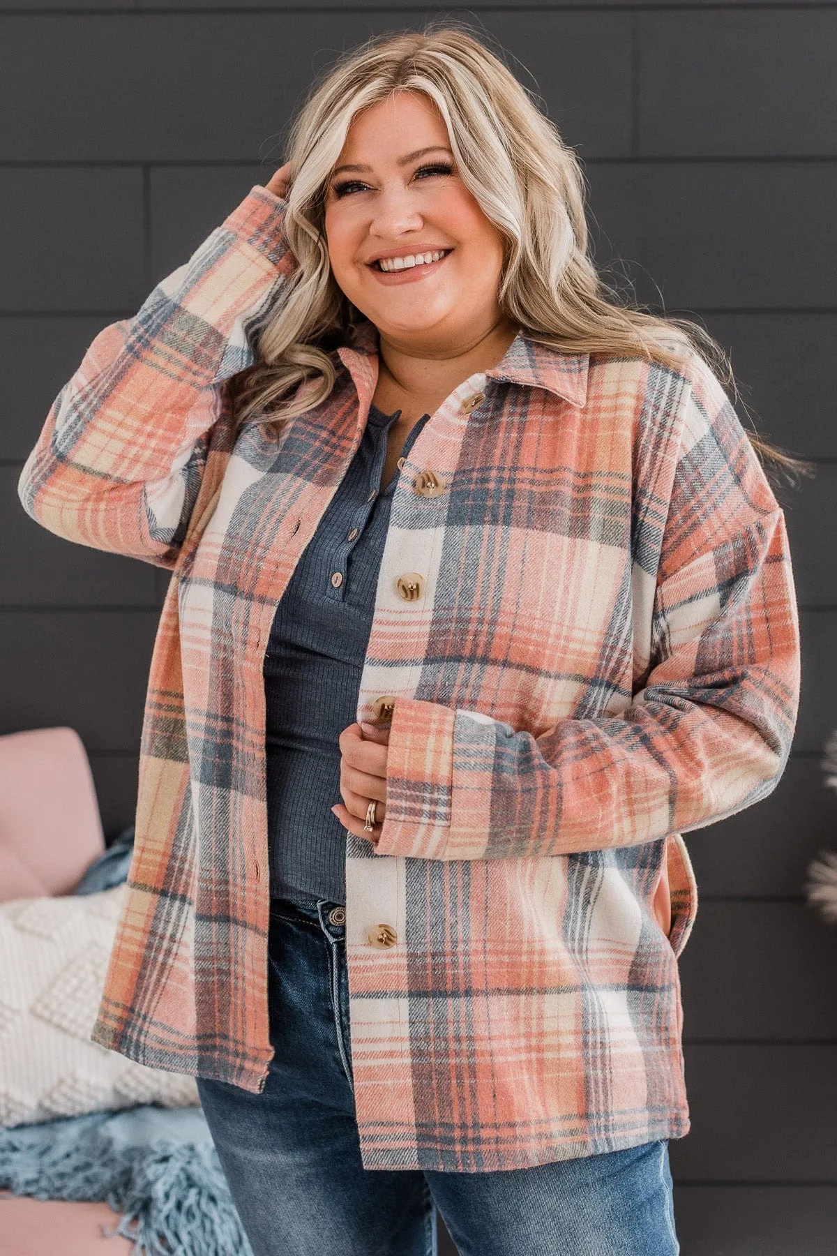 Campfire Nights Plaid Jacket- Coral & Navy