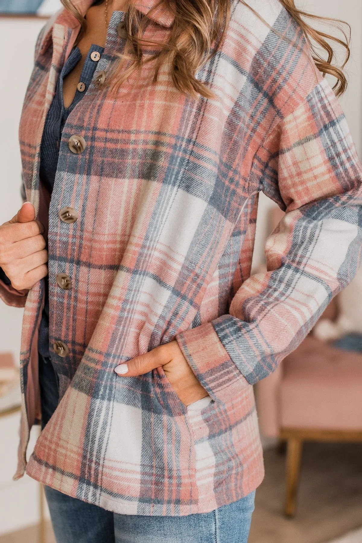 Campfire Nights Plaid Jacket- Coral & Navy