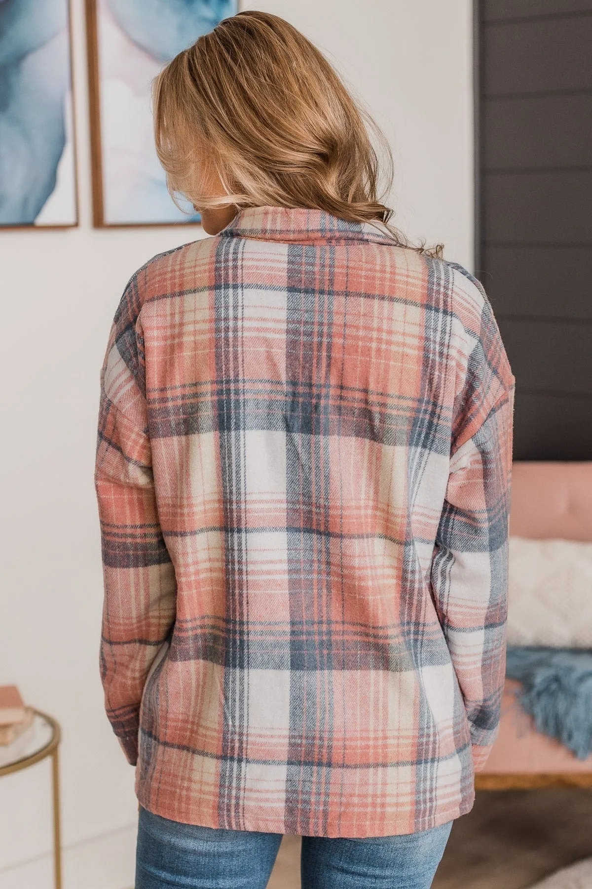 Campfire Nights Plaid Jacket- Coral & Navy