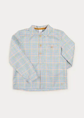 Checked Polo Collar Long Sleeve Shirt In Blue And Green (4-10yrs)