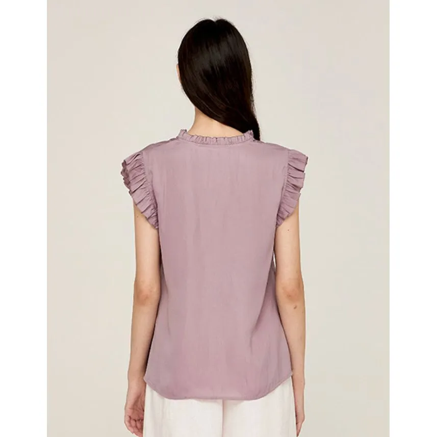 Chelsea Grade and Gather Soft Purple Ruffle Sleeve Satin Blouse