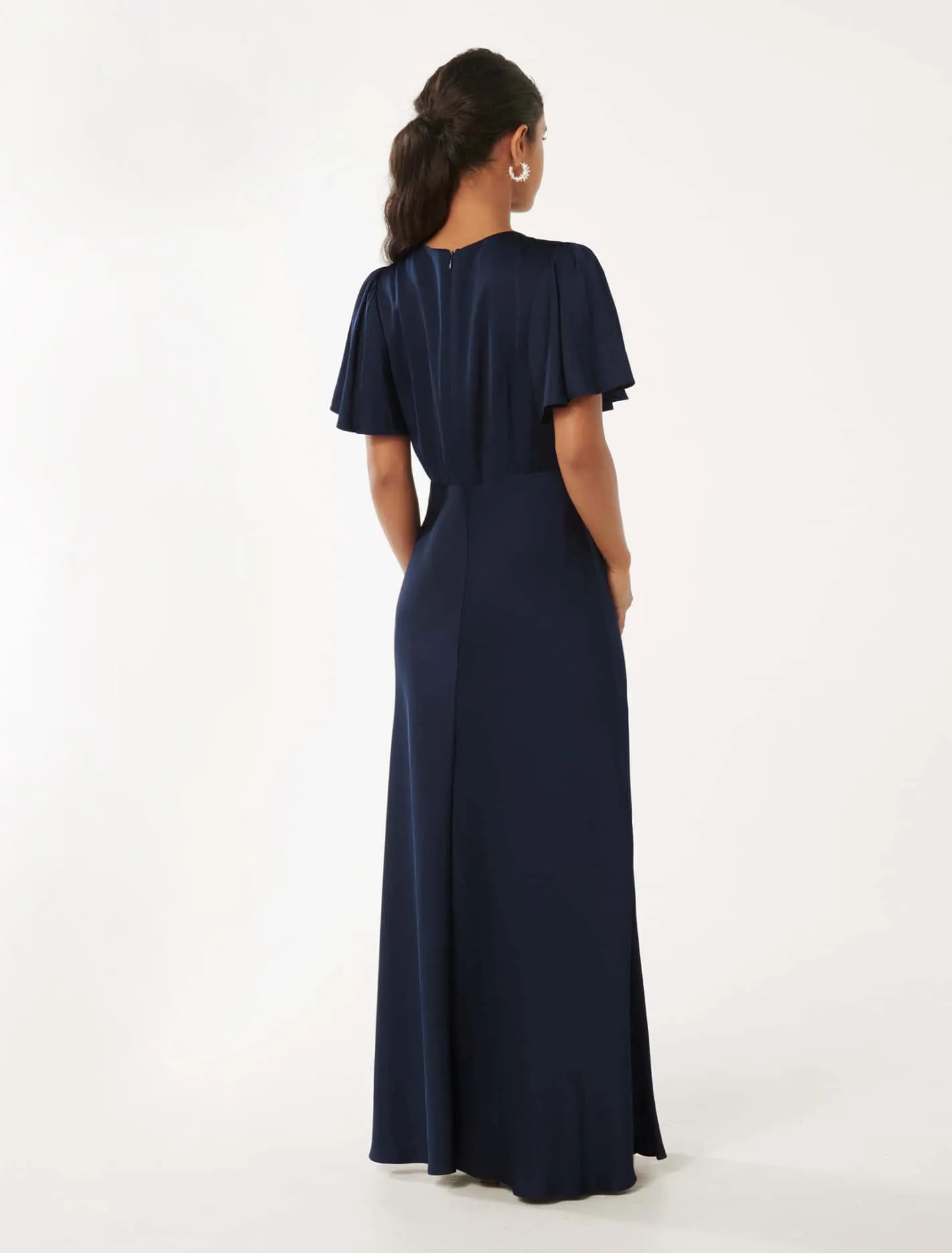 Chelsea Petite Flutter Sleeve Satin Maxi Dress