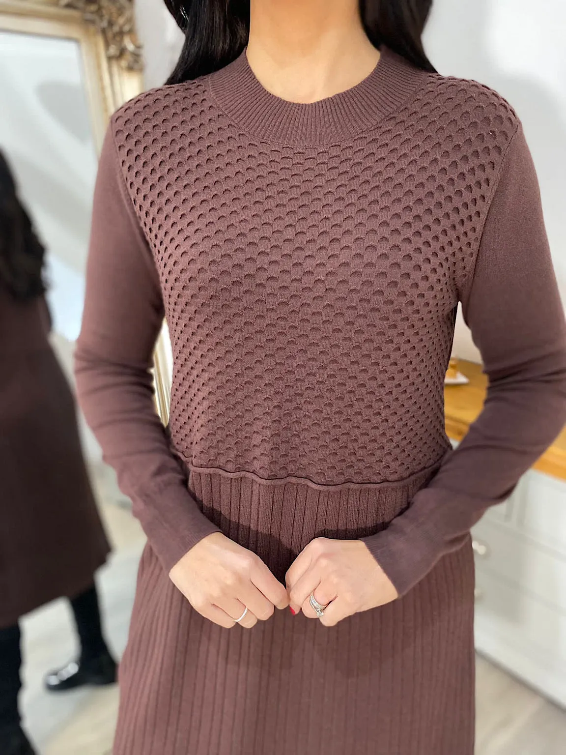 Chocolate Multi Texture Knit Dress Chelsea