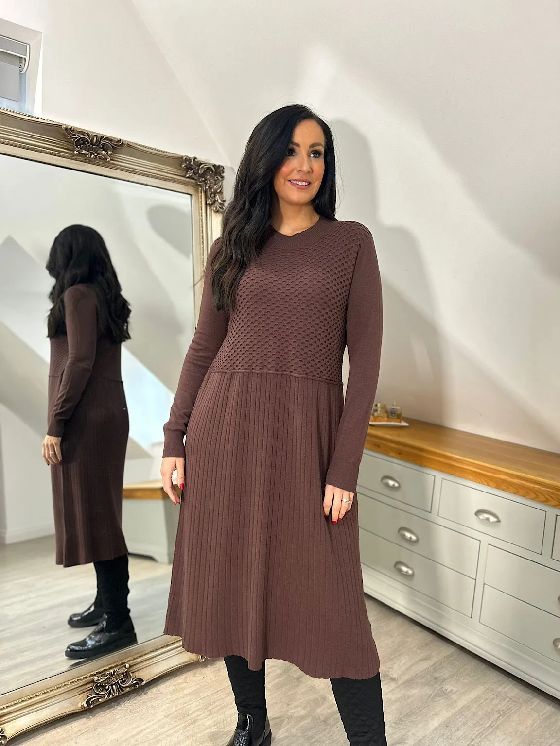 Chocolate Multi Texture Knit Dress Chelsea