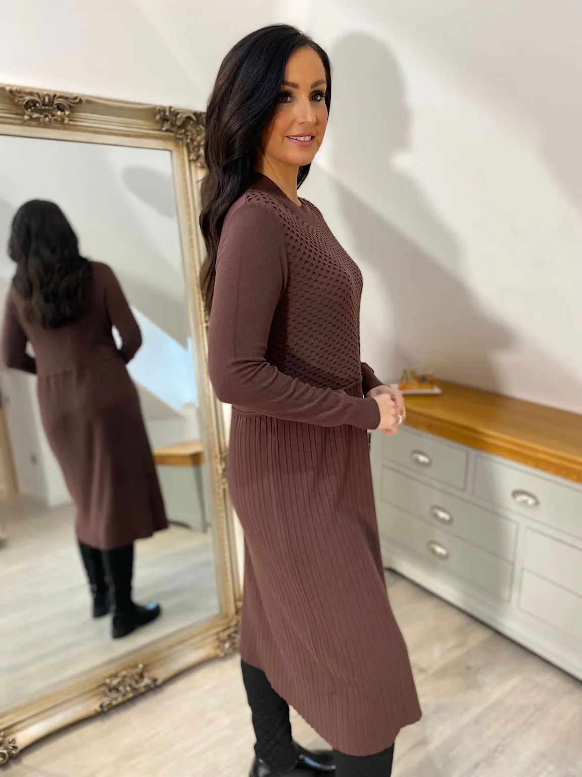 Chocolate Multi Texture Knit Dress Chelsea