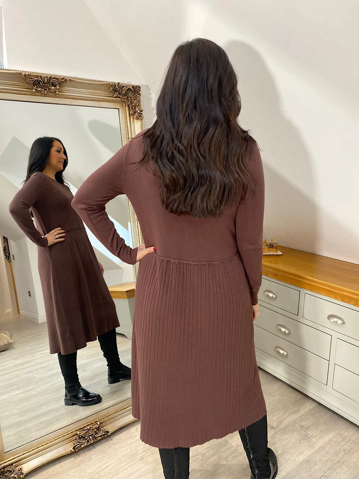 Chocolate Multi Texture Knit Dress Chelsea