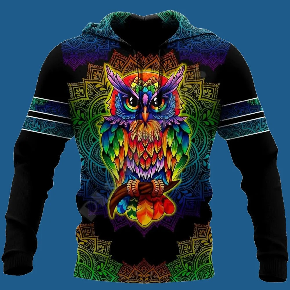 Colorful Space Owl Graphic Print Animal Hoodies