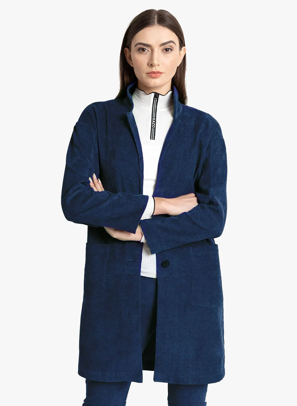 Dropped Shoulder Button Detail Long Jacket