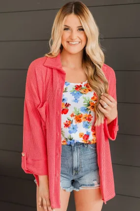 Feeling Bold Ribbed Shirt Jacket- Coral