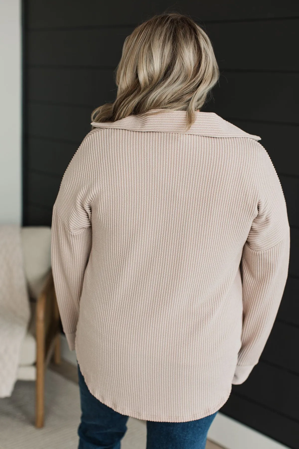 Feeling Bold Ribbed Shirt Jacket- Nude