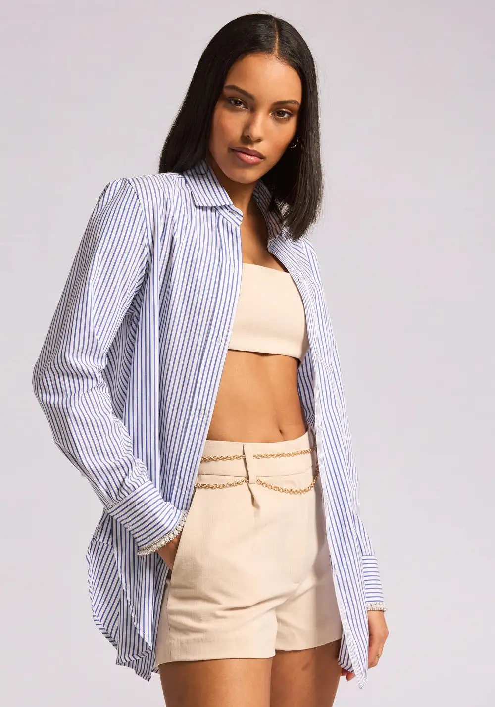 FIORE EMBELLISHED PINSTRIPE SHIRT - GENERATION LOVE