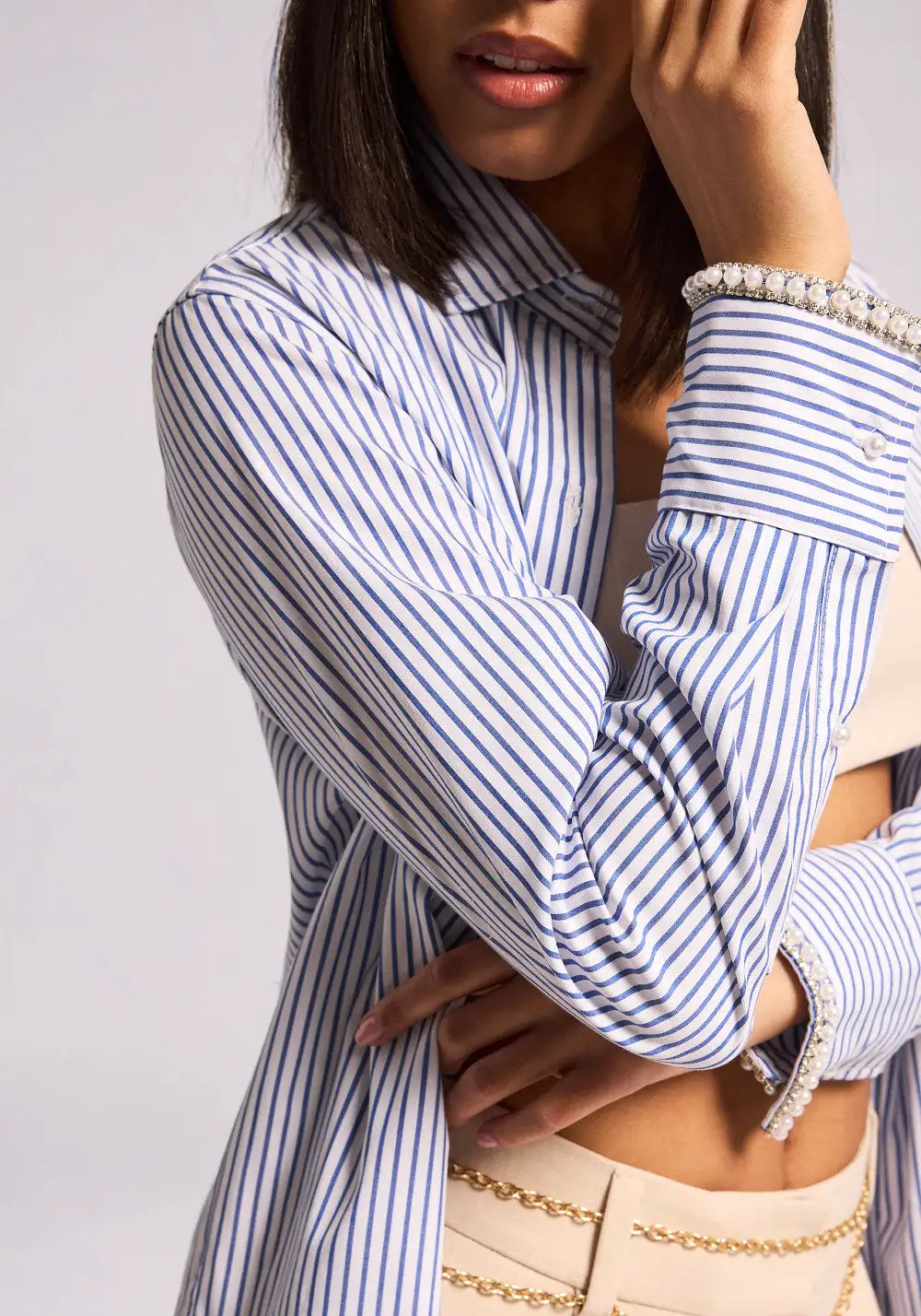 FIORE EMBELLISHED PINSTRIPE SHIRT - GENERATION LOVE