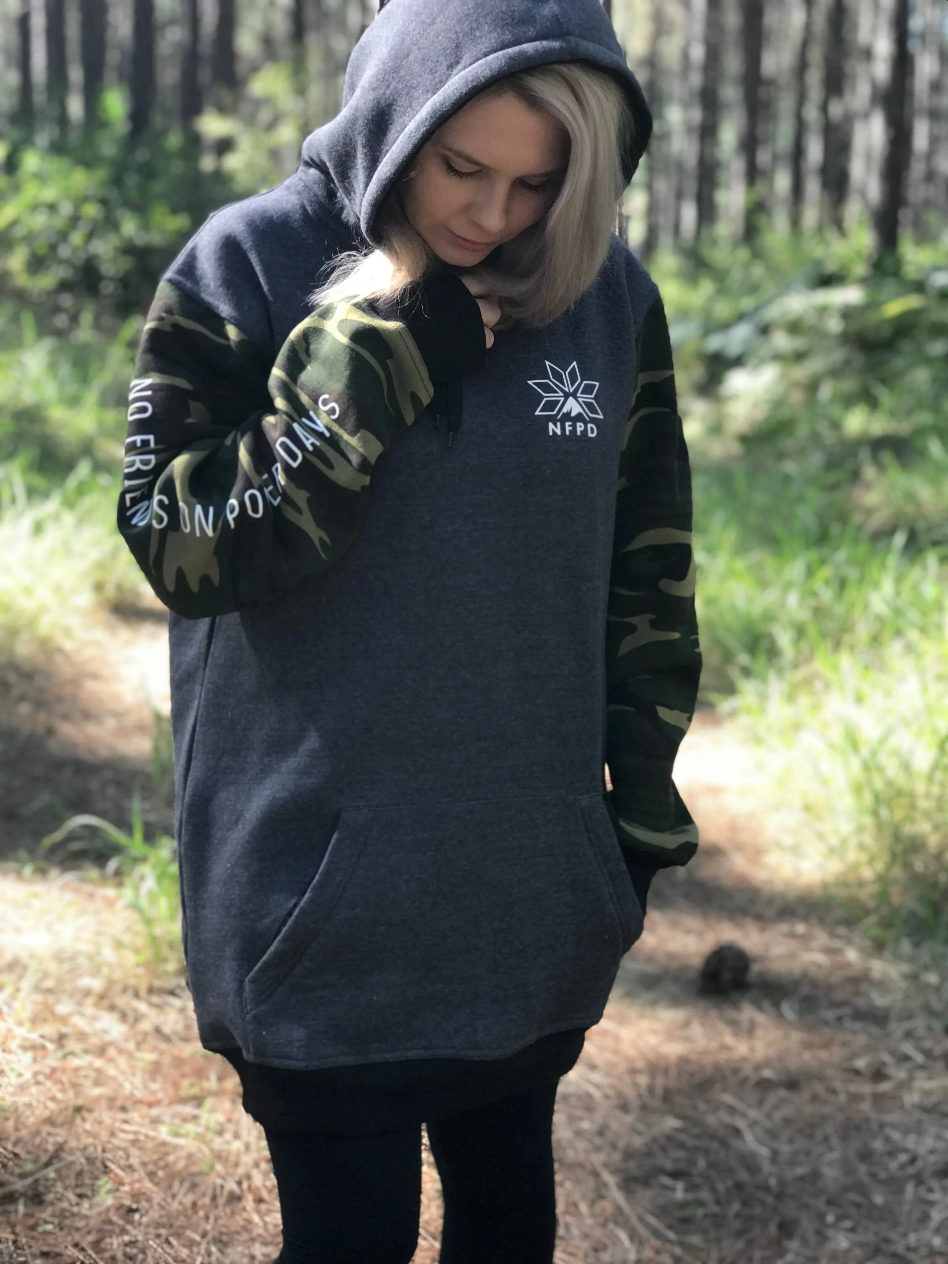 Grey/Green Camo Tall Hoodie - Unisex