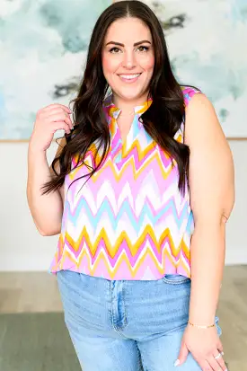 Lizzy Tank Top in Orange Multi Chevron