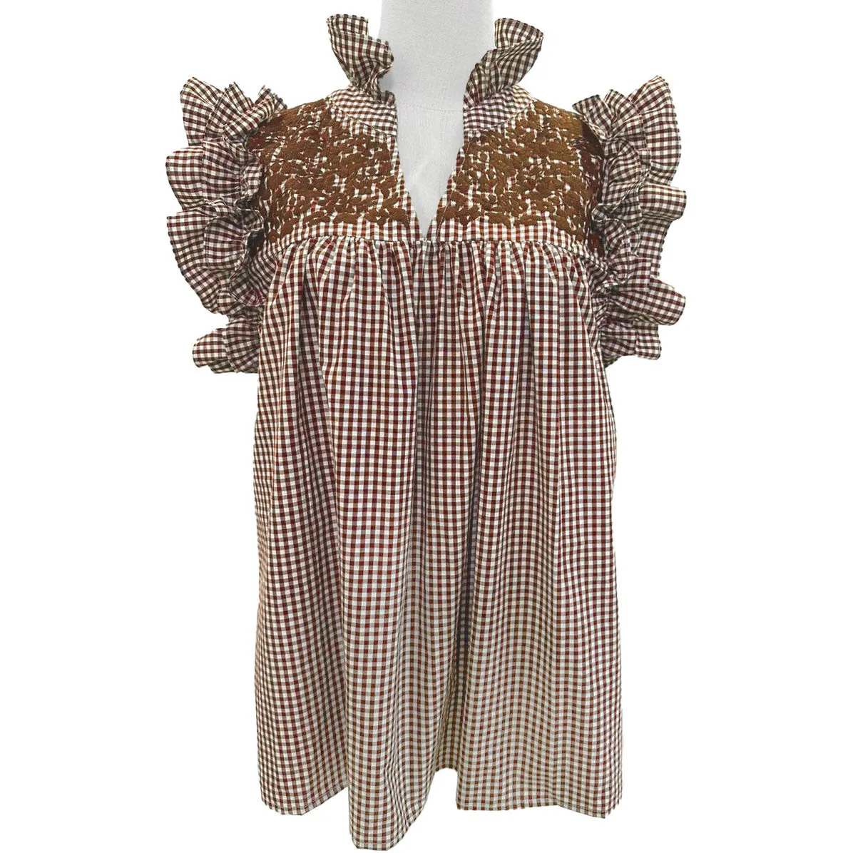 Longhorn Burnt Orange Gingham Hummingbird Blouse