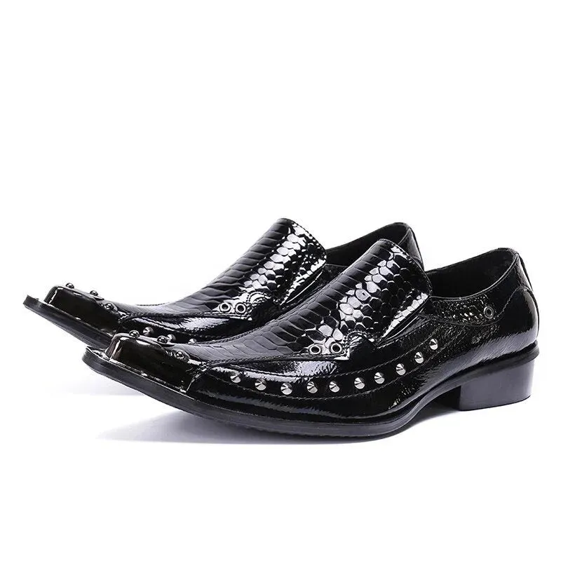 Luxury Autumn Genuine Leather Pointed Metal Toe Dress Shoes for Men