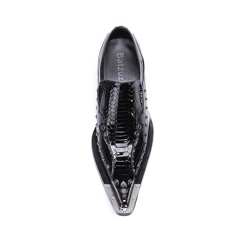 Luxury Autumn Genuine Leather Pointed Metal Toe Dress Shoes for Men