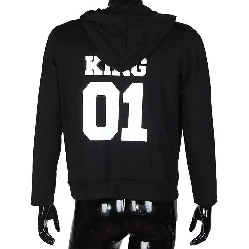 Men Hoodies KING 01 Letter Print Long Sleeve Hooded Top hip hop Blouse Couple Shirt Feida