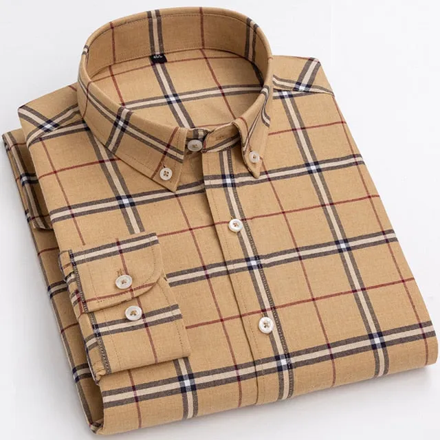 Men's Casual Flannel Plaid Pattern Standard Fit Long Sleeve Shirt