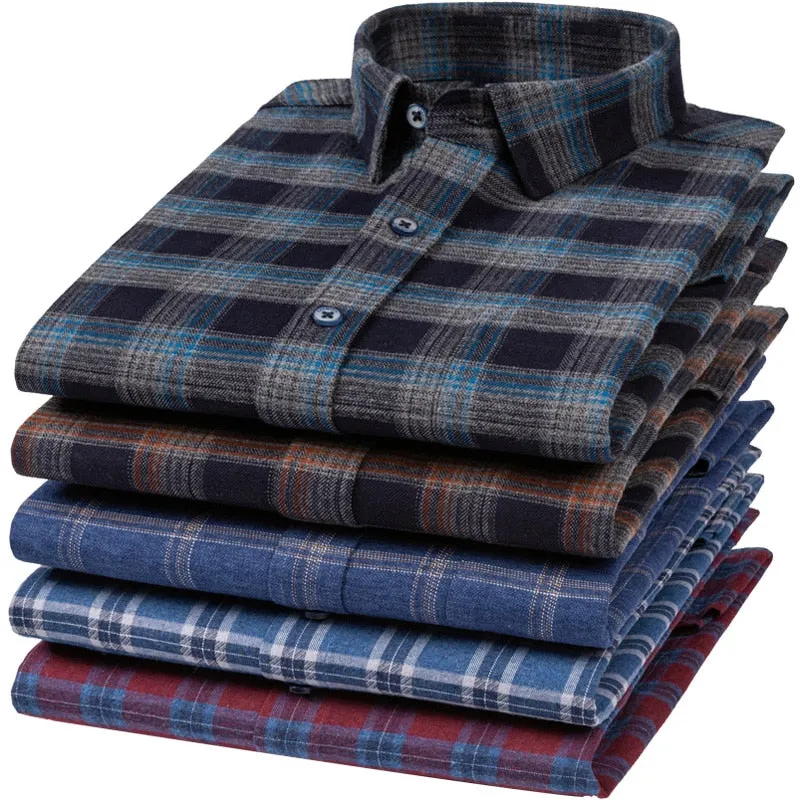 Men's Casual Flannel Plaid Pattern Standard Fit Long Sleeve Shirt