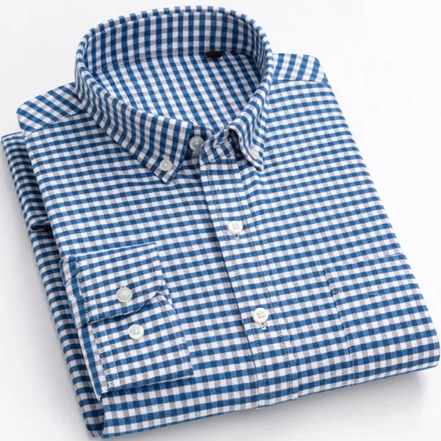 Men's Flannel Long Sleeve Plaid Striped Standard-fit Casual Shirt