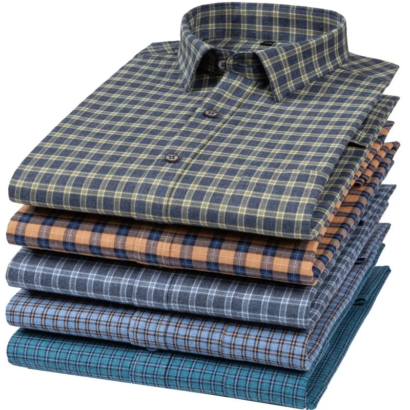 Men's Plaid Striped Standard-fit Cotton Flannel Long-Sleeve Shirt