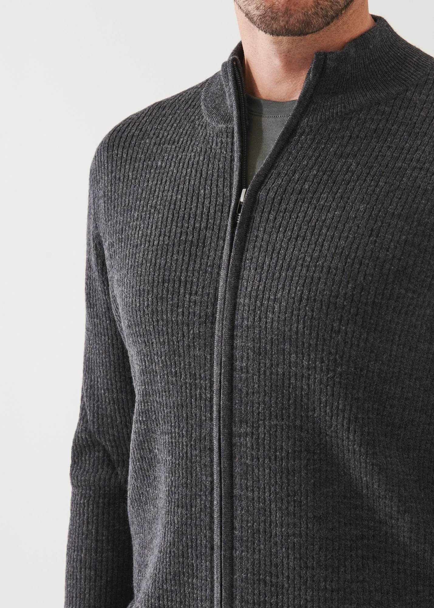 MERINO WAFFLE FULL ZIP CARDIGAN