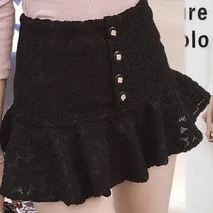 New  Fashion Korean Style Pencil Skirt Ruffles Mini Denim Lace Skirts Woman Sexy Button High Waist Fishtail Skirt Pants 7563 GS