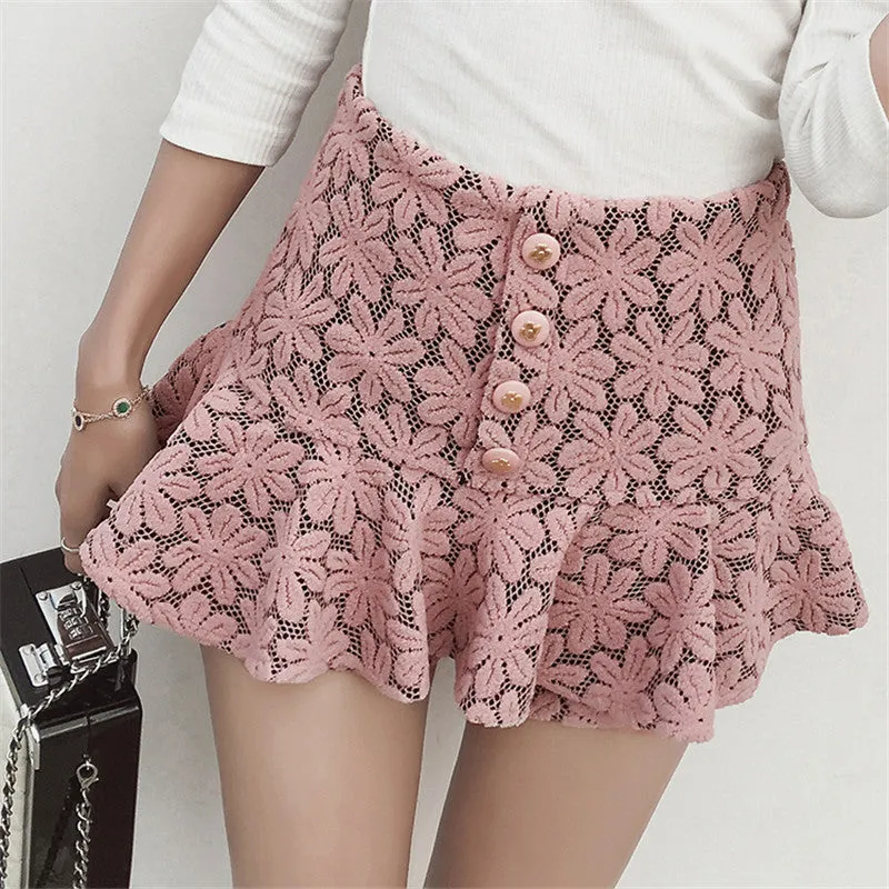 New  Fashion Korean Style Pencil Skirt Ruffles Mini Denim Lace Skirts Woman Sexy Button High Waist Fishtail Skirt Pants 7563 GS