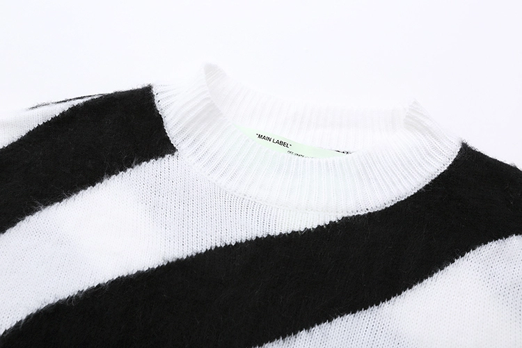 Off-White 24SS black and white diagonal striped ripped long-sleeved sweater 2.27