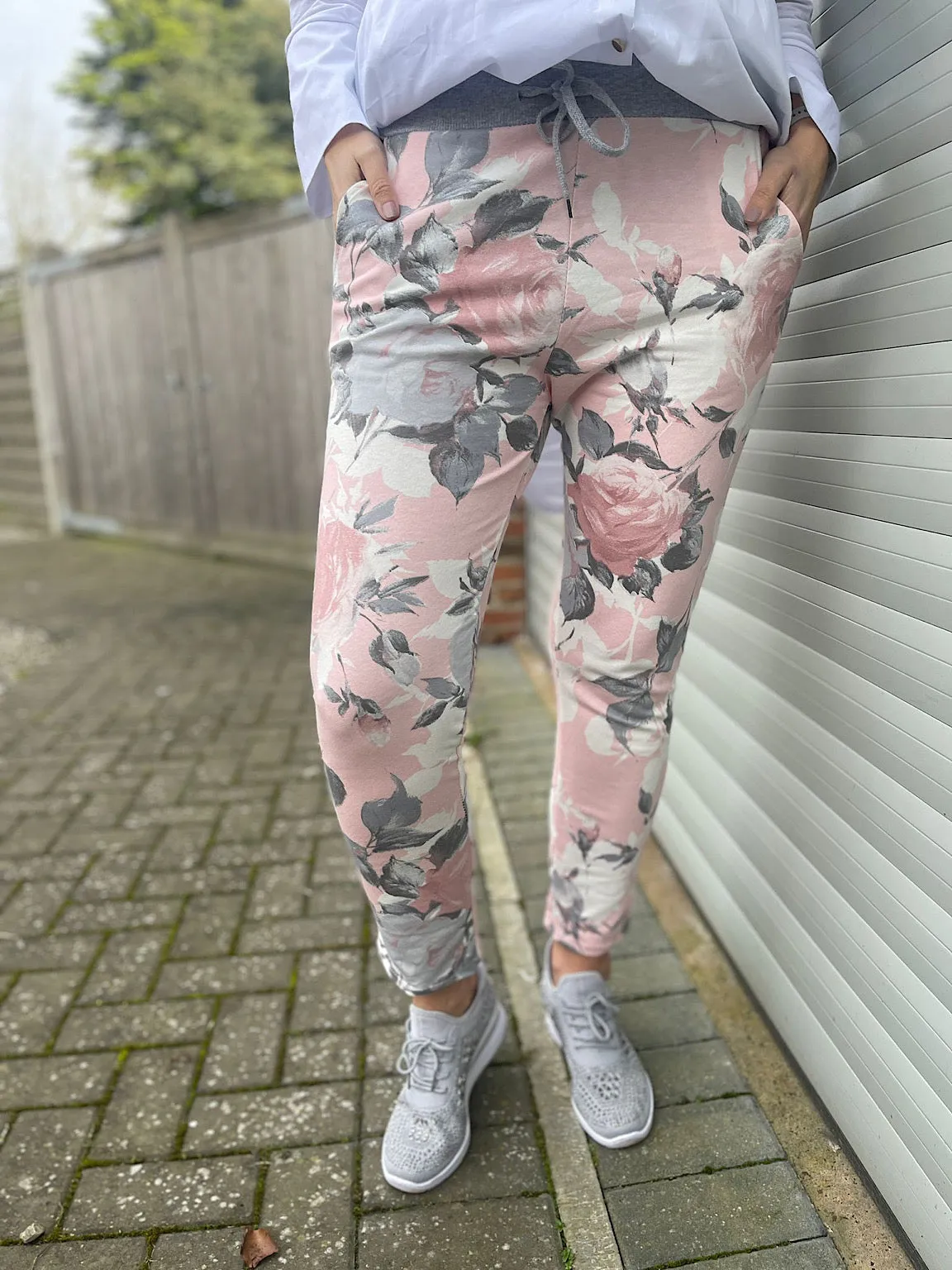 Pink Floral Rose Pattern Joggers