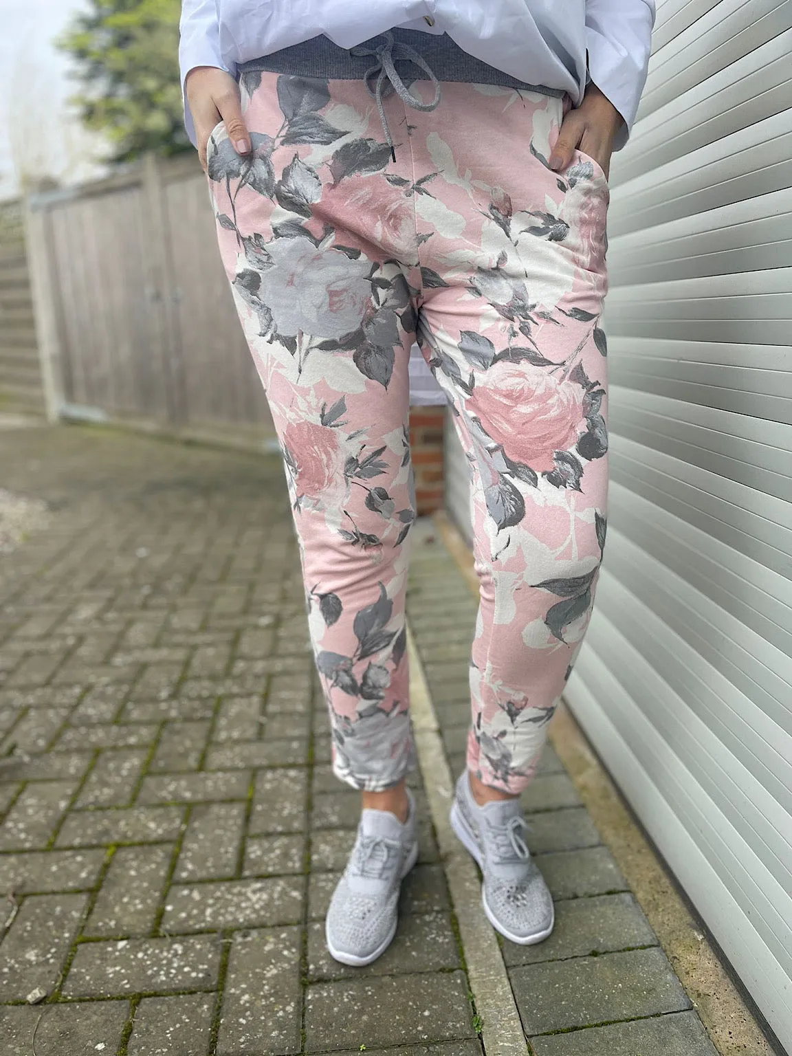 Pink Floral Rose Pattern Joggers