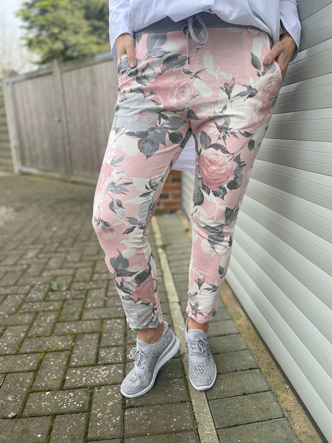 Pink Floral Rose Pattern Joggers