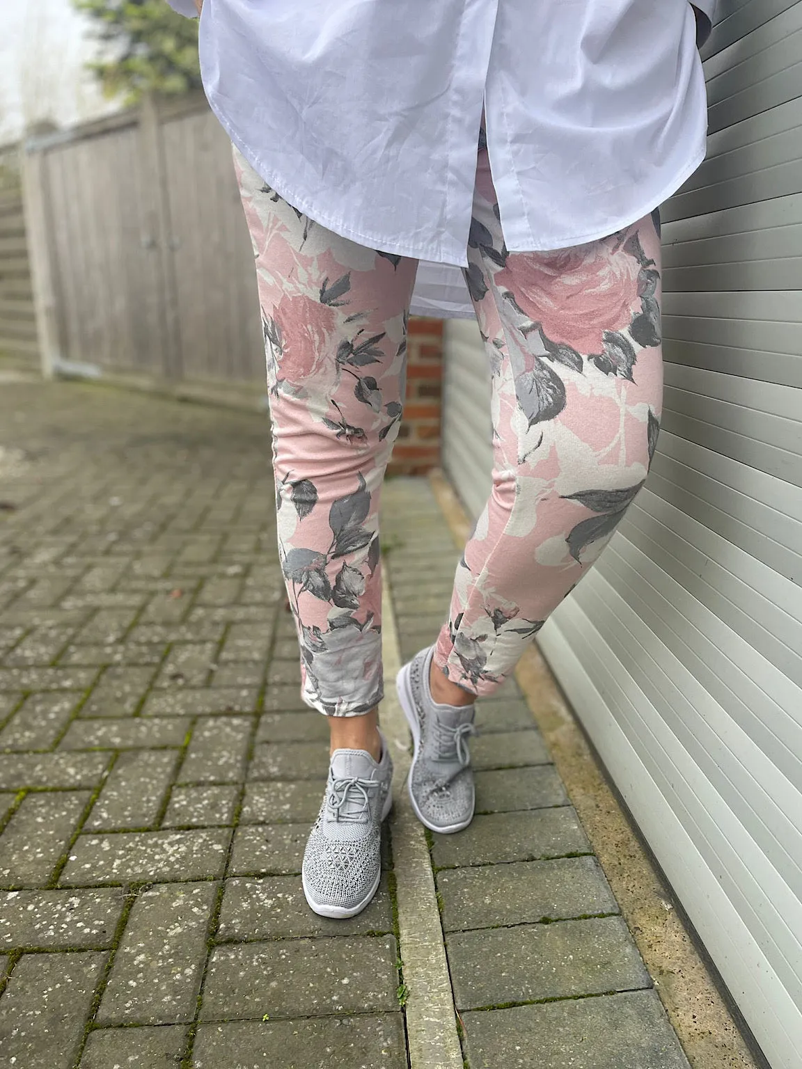 Pink Floral Rose Pattern Joggers