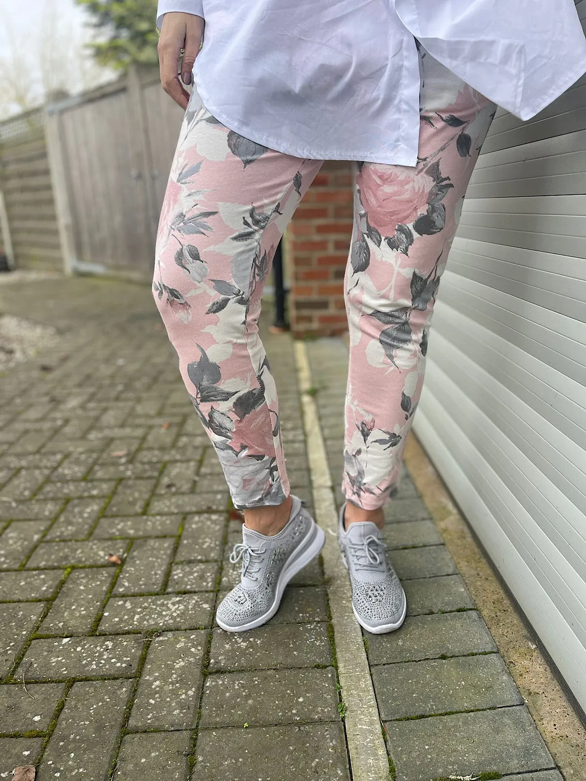 Pink Floral Rose Pattern Joggers