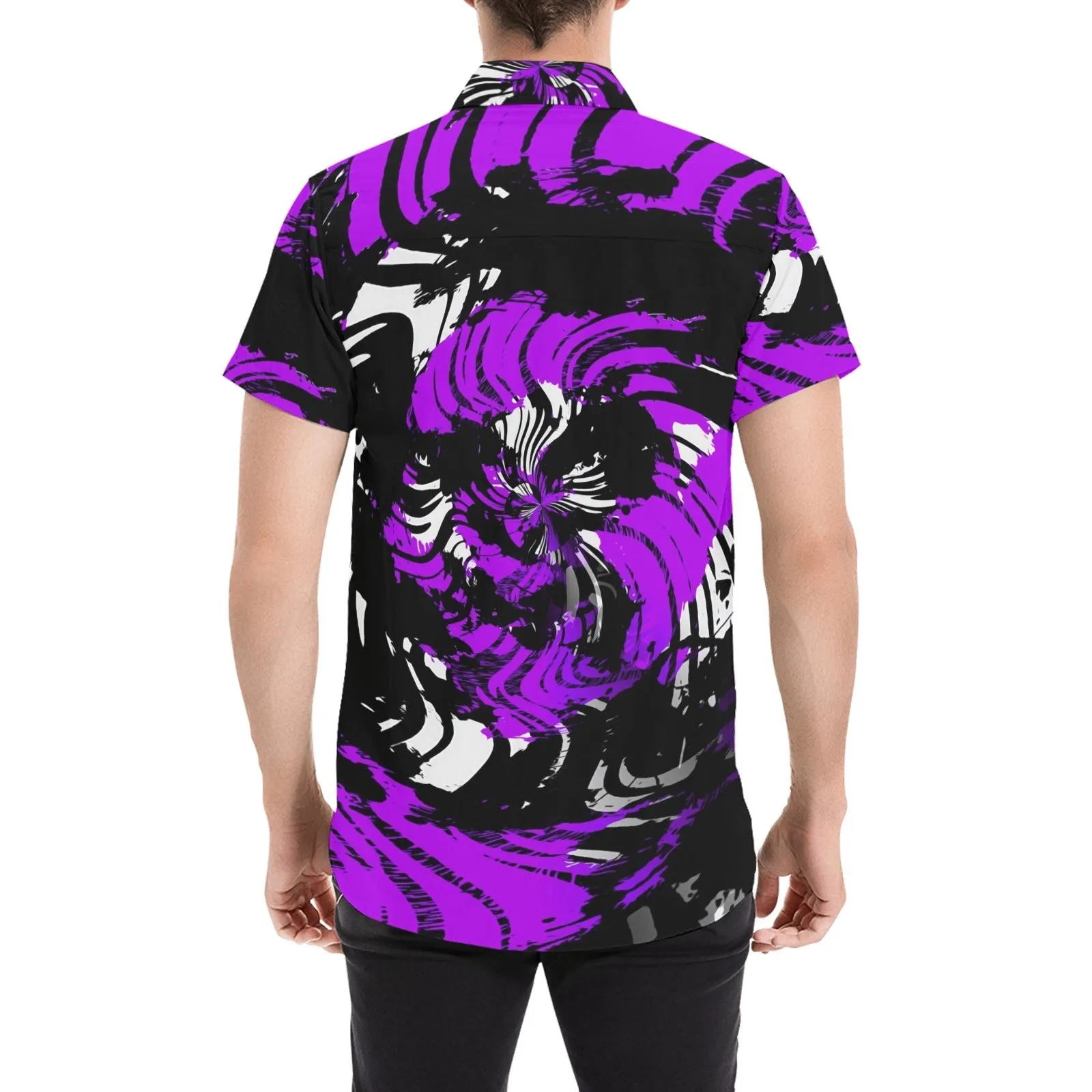 Psychedelic Purple Hypno Rave Zebra Men's Big & Tall Short Sleeve Button Up Shirt